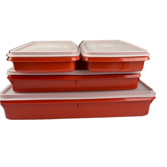 Tupperware Other - VTG TUPPERWARE Set Of 4 Rectangular Containers W/  Lids Sheer/Paprika